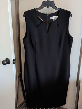 Kasper Black Midi Sheath Dress with Gold Neck Bar
